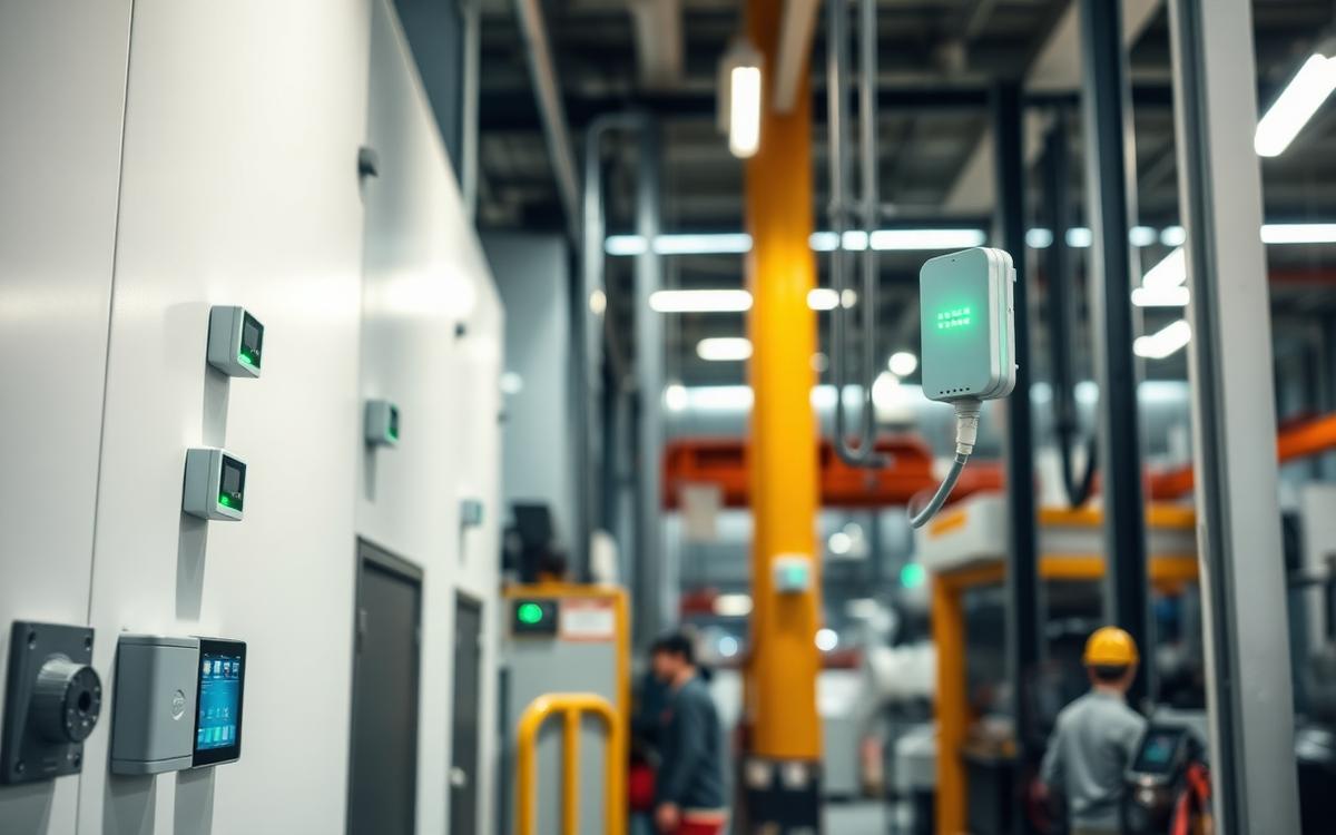 Sensores IoT conectados em ambiente industrial inteligente