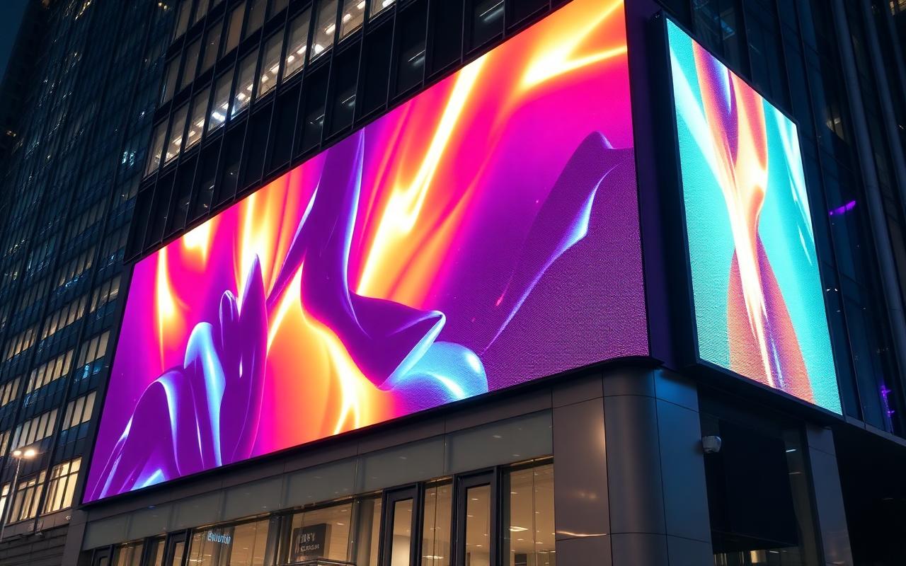 Painel LED de grande formato em fachada urbana