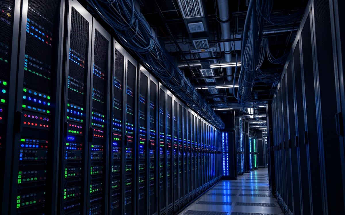 Rack de servidores e storage em datacenter corporativo